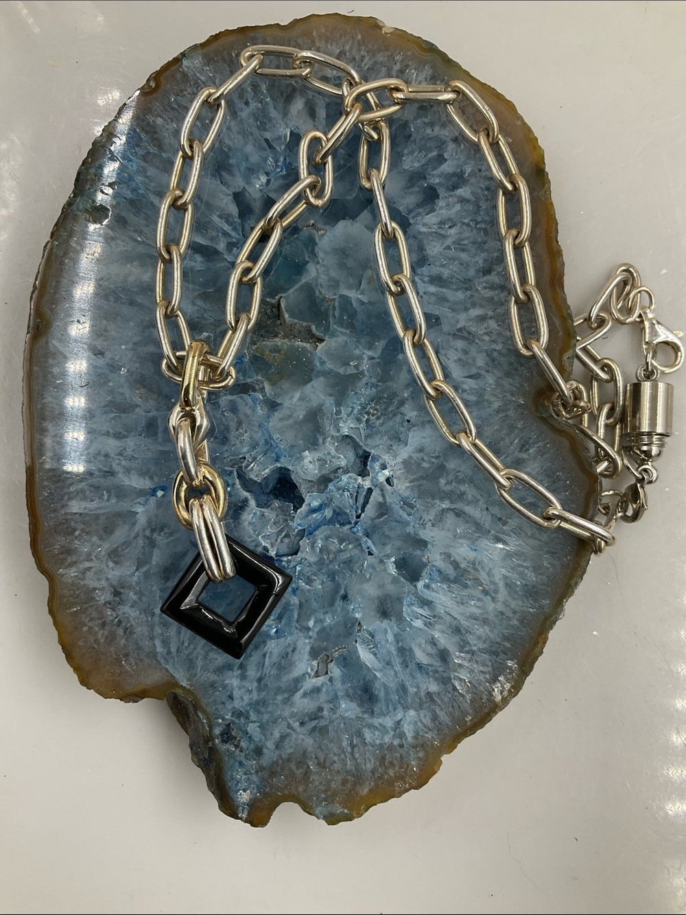 Vintage 18” Sterling Silver Chain Necklace W/Black Onyx Gemstone Pendant (2”) - Picture 12 of 14